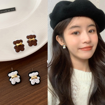 Cute bear ears Korean temperament Net red earrings personality design sense niche sterling silver earrings women small and exquisite