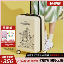 Not Lemei Suitcase Woman Leather Suitcase 20 Inch Student Large Capacity Universal Wheel Pull Rod Case 24 Graffiti boarding suitcase