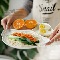 Pure white carved ceramic round grid flat plate 6 inch western breakfast plate dessert plate cold dish plate 3 points dinner plate