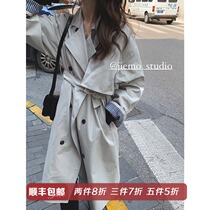 Mustard homemade windbreaker womens 2021 new medium-long lace-up Korean version loose design temperament coat jacket