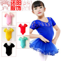 Children dance less children lace splicing All cotton summer paragraph Short sleeves Practice Utiliti Girls Gymnastics Suit class suit