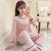 Korean pajamas womens autumn and winter cotton long sleeve suit spring and autumn can be worn outside two-piece cotton loose home clothing winter