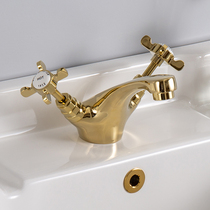 Butterfly pottery sanitary ware export British pure copper single hole Double Cross handle mixing faucet basin faucet basin faucet column basin faucet