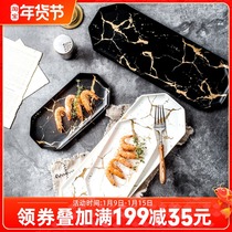 Nordic gold marble rectangular plate household creative dish sushi plate ceramic tableware Western plate