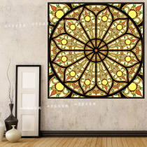 Eurostyle Colour retro Church Painted Art Static Frosted Glass Cling glass Cling Closet Door Window Window Flower Stickers