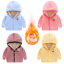 Children plus velvet padded sweater coat autumn and winter new boys and girls baby pair knot hooded childrens clothing children