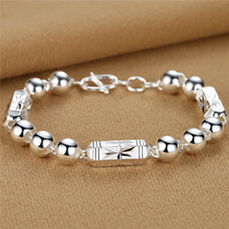 S999 sterling silver hexagonal tube bracelet Mens and womens foot silver transfer beads Silver bead bracelet thick silver jewelry gift