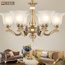 European copper lamp All copper living room chandelier bedroom lamp atmospheric duplex building villa retro jade lamp