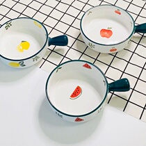 Handle bowl Net red Nordic style painted ceramic tableware Household with handle bowl Baking bowl Baked rice bowl creative personality