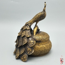 New antiques Miscellaneous brass sandalwood stove copper crafts incense burner Peacock open copper incense burner ornaments