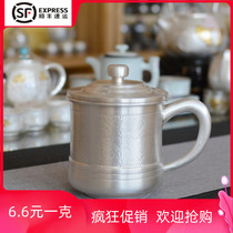 High quality handmade hammer silver cup 999 sterling silver health Cup sterling silver tea cylinder with lid 999 silver tea cup