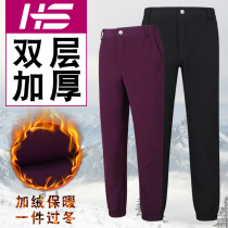 Outdoor fleece pants men plus velvet thickened winter sports leisure warm anti-wrinkle couples middle-aged and elderly assault pants women