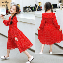 Girls spring and autumn new 2021 foreign style dress super fairy over the knee doll collar long sleeve Chiffon princess dress