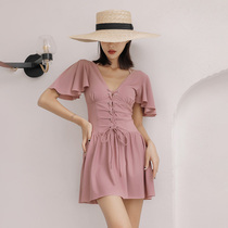 Swimsuit female fairy fan one-piece student small fresh conservative Korean ins skirt swimsuit cover belly thin swimsuit