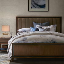 Tao home Fedora bed American minimalist rubber wood cow leather backrest soft bag Double beds 1 5 1 8 m