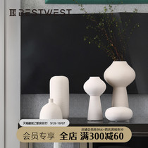 Creative plain burning ceramic vase set ornaments new Chinese living room white vase Nordic dry flower decoration