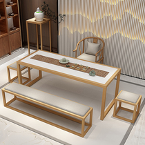 High-end new Chinese table and chairs combination minimalist modern light lavish Zen Kung Fu Solid Wood Tea Table Iron Art Tea Table