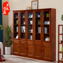 Chinese solid wood bookcase with door Cypress bookcase bookcase Free combination Three-door bookcase Two-door bookcase Full solid wood