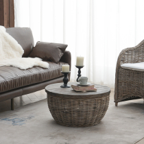 Minjuku Silent Wind Living Room Home Sofa Round Solid Wood Tea Table Designer style retro genuine rattan chiche round tea table