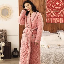 Winter Lady Coral fluid cotton pajamas thickened and extended mother pajamas female warmer and fluffy robe in winter