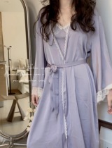(S T) autumn and winter French sexy V-collar suspender skirt lace stitching nightgown home clothing two-piece female