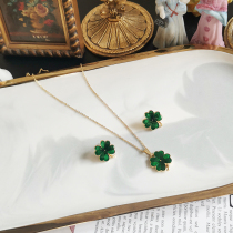 Pineapple vintage custom antique modern replica Joker enamel four leaf clover 14K gold plated necklace earring set