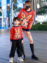 Rabbit New Year Parent-child Outfit Family of 3 Mother and Daughter New Year Red Tiger Head Sweater Mother and Child New Year Clothes Family Clothing