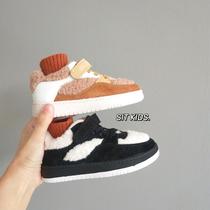 2020 Autumn and Winter new children wool board shoes for boys and girls plus velvet two cotton soft bottom non-slip board shoes baby sneakers