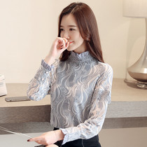 Gush Thickened Lace Jersey Undershirt Woman Long Sleeve Spring Autumn New Warm and Slim Ocean sweatshirt Collar Flutblouse