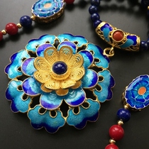 Pure silver gilded handmade flower silk enamel inlaid bead chain traditional non-relic process pendant DD10