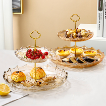 Double crystal glass fruit plate Dim sum pastry snack plate creative modern living room home Nordic light luxury