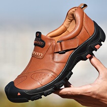 The first layer of cowhide mens shoes Autumn new mens casual leather shoes The first layer of cowhide covers the feet and pedals the soft-soled lazy shoes