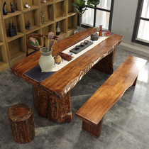 High-end whole board solid wood large board tea table log office table and chairs Combined boss Presidents bench Zen Kung Fu Kung Fu