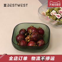 BEST WEST vertical stripe glass fruit tray light extravagant wind swinging pieces living-room tea table tennis red fruit pans table creativity