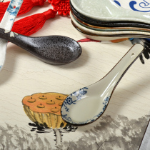 Hot Chinese two-needle spoon soup spoon Household spoon Japanese spoon spoon and style spoon High temperature underglaze color spoon