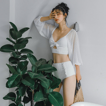 Thailand ins swimsuit 2021 New retro lace bubble sleeve high waist slim split conservative student Hot Spring