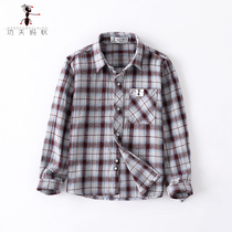 Boys plus velvet plaid shirt spring and autumn childrens thickened childrens cotton shirt long-sleeved anti-season clearance 3640