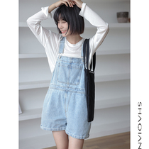 Light Blue Denim Back With Pants Woman Summer Broadlegged Shorts Loose Display Slim Down Summer Slim Tooling Conjoined Pants Cool