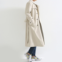 UMAN Korean windbreaker jacket mens long Youth loose handsome casual jacket spring and autumn lace up coat