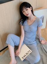 Lunar clothes summer July new Xinjiang cotton Morandi color short sleeve Capri pants pajamas set nursing pajamas home clothes