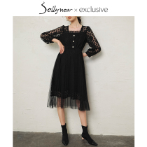 SELLYNEAR pregnant women wear new spring dress retro-collar cuts and empty lace splicing dress