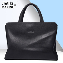 Masinu head layer cowhide mens Hand bag leather bag mens bag business briefcase horizontal handbag backpack