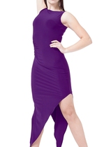 Exotic dance national standard dance sleeveless back pocket collar backless sides split hip hip Latin dance dress W15005