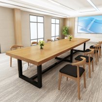 Solid wood conference table simple long table loft office computer desk industrial wind Long Bar training table negotiation table and chair combination