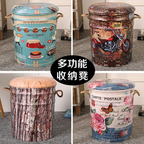 Multi-function drum storage stool to contain stool box can be sat on the sofa stool for home door wearing shoes changing stool