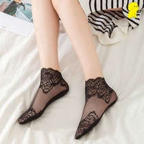 Socks womens summer thin short tube spring and autumn boat socks Mesh lace lace socks High top solid color non-slip socks