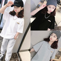 Korean childrens clothing cotton short sleeve T-shirt female 2021 summer new Chinese childrens summer half sleeve loose top