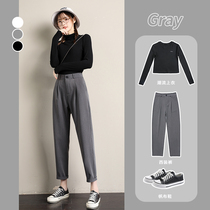 2021 new spring and summer pipe suit pants womens straight tube loose casual pants high waist thin small ankle-length pants