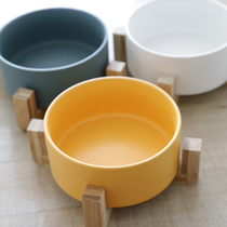 Pet dog bowl water bowl bucket bamboo rack ins matte color glaze ceramic salad bowl table drinking water dog food bowl Bowl