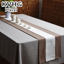 KVHG Chinese style Zen table flag pure colour cotton linen table cloth Japanese style modern minimalist tea flag tea room tea art light and luxurious